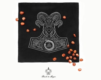 Embroidered Rune Cloth, Thor's Hammer Mjolnir, Asatru Pagan Divination