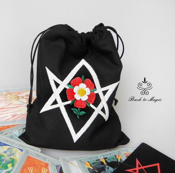 Tarot bag. Tarot Pouch. Dice bag. Embroidered bag. Thelema. Esoteric. Hexagram. Crowley Tarot. Newaeon. Occultism. Metaphysical. Witchcraft