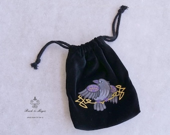 Embroidered Tarot Bag: Celtic Raven Runes, Pagan Divination
