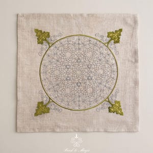 Linen Divination Cloth with Embroidery, Rune Casting Mat, Tarot Altar Cloth image 13