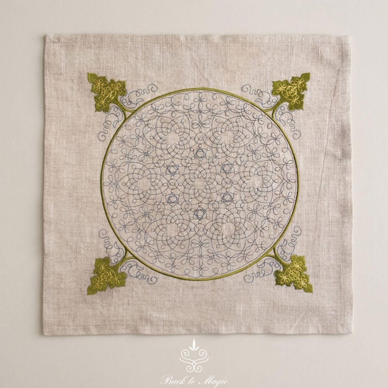 Linen Divination Cloth with Embroidery, Rune Casting Mat, Tarot Altar Cloth image 13