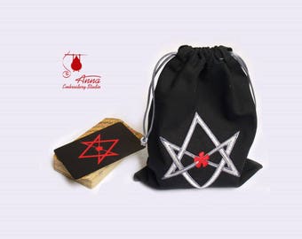 Embroidered Velvet Tarot Pouch: Toth, Crowley, Thelema Hexagram