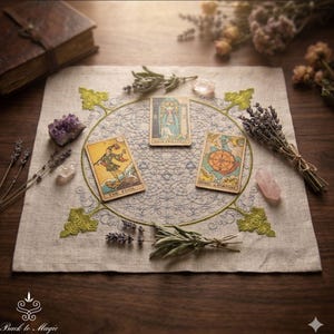 Linen Divination Cloth with Embroidery, Rune Casting Mat, Tarot Altar Cloth image 2
