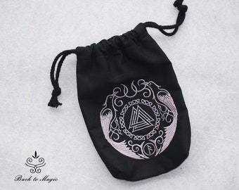 Embroidered rune bag with a celtic Ravens. Vegvisir. Celtic style. Spirituality. Pagan. Shamanism. Witchcraft Asatru Odin. Runic divination.