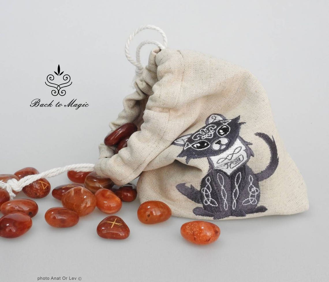 Cat Rune Bag. Dice Bag. Tarot Bag. Tarot Pouch. Embroidered Rune Bag ...