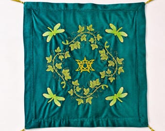 Smaragd Samt Altar Tuch Tarot Tuch 70 cm Hexe Deko Baumwolle Bestickt