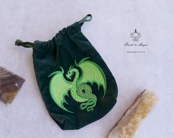 Embroidered Tarot Bag with a celtic Dragon. Runic divination. Dragon totem. Celtic style. Spirituality. Pagan. Shamanism. Witchcraft. Wicca