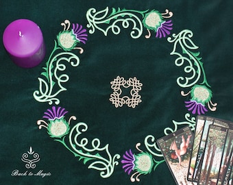 Embroidered Thistle Altar Cloth 27" (70cm) – Tarot Divination Occultism Witchcraft Original Art