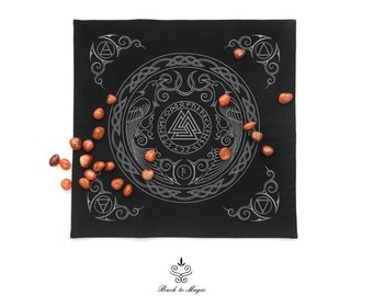 Embroidered Rune Casting Cloth: Ravens of Odin, Four Elements (21-22")