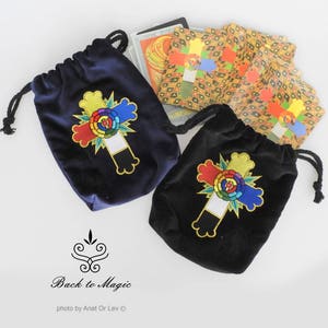 Embroidered Velvet Tarot Bag with Rosicrucian Cross – Occult Pouch for Thoth Deck, Thelema Ritual, Esoteric Gift, Mystical Accessories