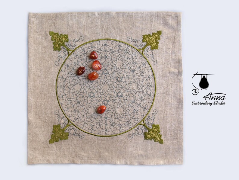 Linen Divination Cloth with Embroidery, Rune Casting Mat, Tarot Altar Cloth image 5