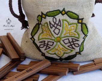 Embroidered Linen Rune Pouch with Celtic Motif