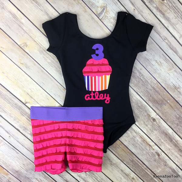 Gymnastics Leotard Outfit Birthday Personalized Cupcake Rainbow