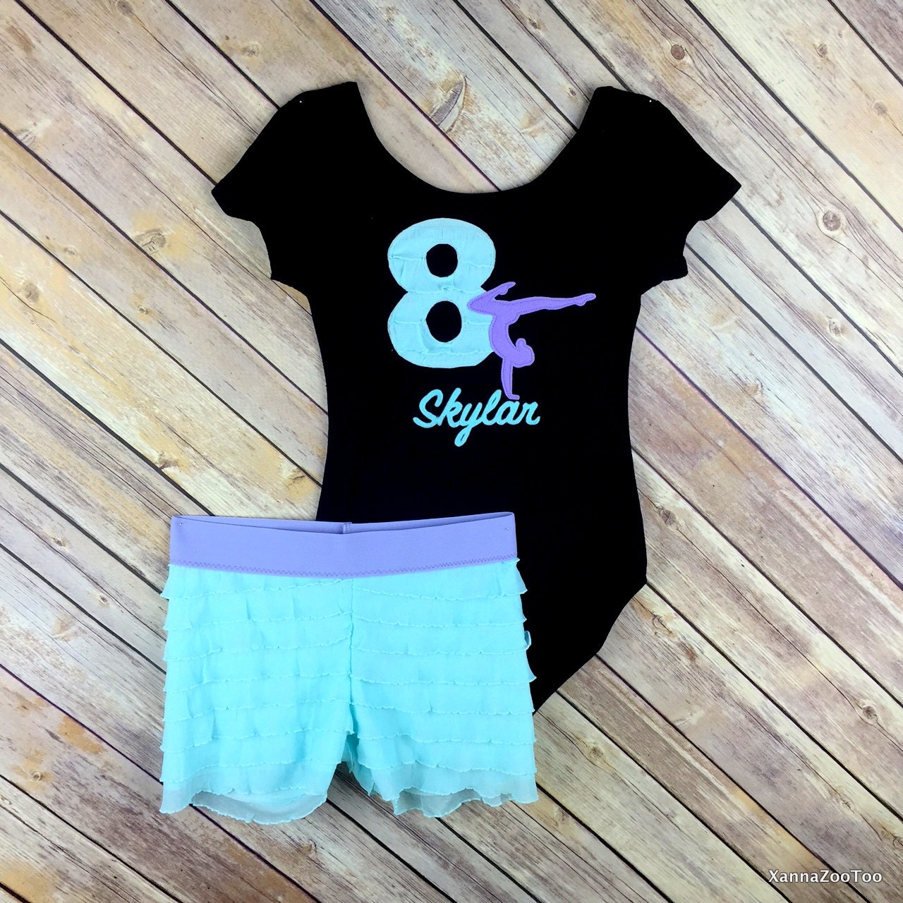 Gymnastics Leotard Outfit Birthday Personalized Gymnast Aqua/Purple