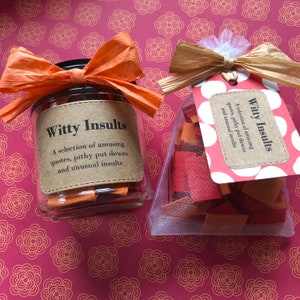 Witty Insults (available in a glass jar or an organza bag) - humorous personalisable gift - eco friendly