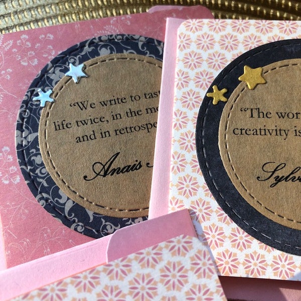 Writer's quotes notecards - 8 handmade notelets & envelopes in a gift bag - VARIOUS DESIGNS! Perfect gift for writer, author, novelist, poet