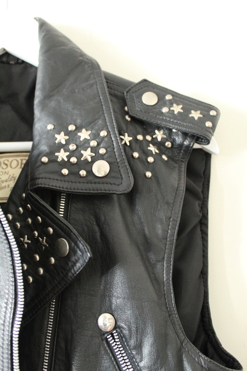 80s black studded leather British biker waistcoat