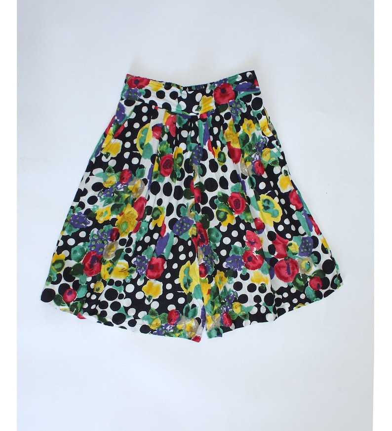 Vintage 80s Op art and floral Indian viscose culotte shorts S