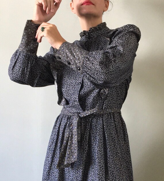 Black and white ditsy floral vintage prairie midi