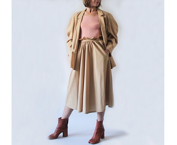 80s Jeff Banks structured camel power suit skirt s