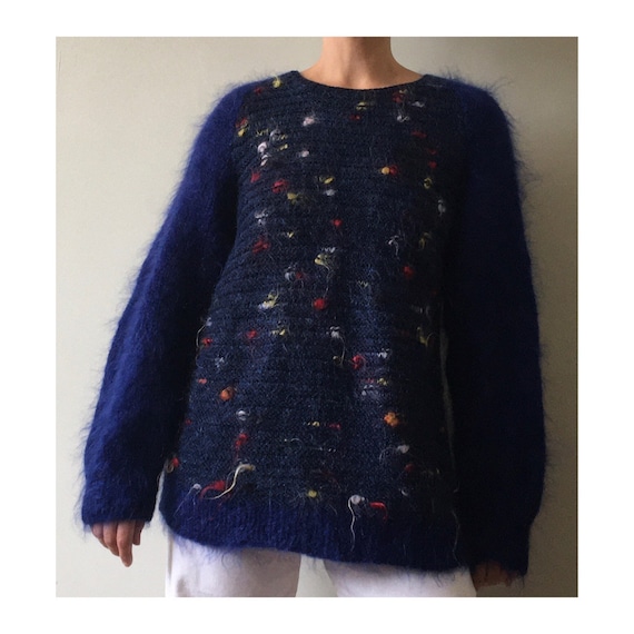 Dark blue firework vintage hand knitted mohair jum