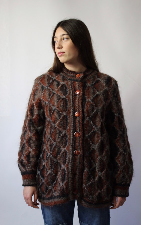 Rust and brown diamond knitted mohair slouchy 80s