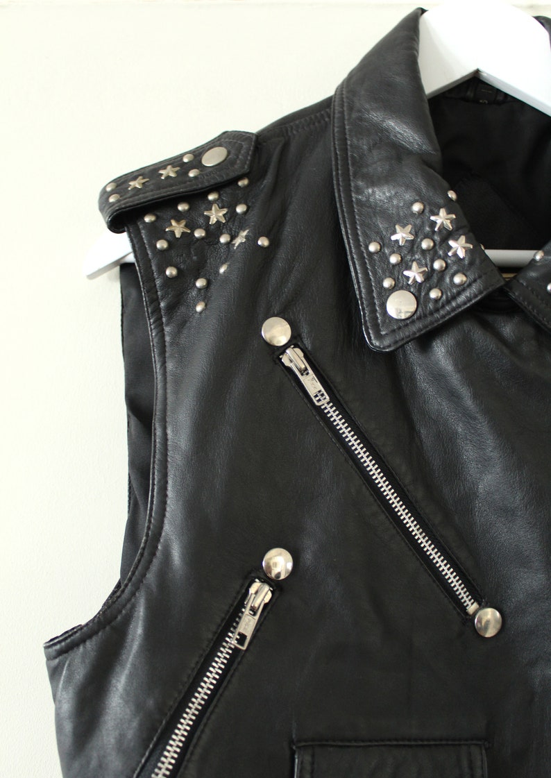 80s black studded leather British biker waistcoat