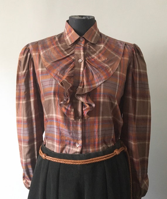 Plaid silk vintage prairie blouse 10