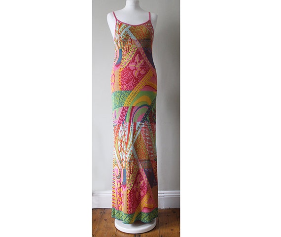 90s Kenzo jungle knitted intarsia maxi slip dress