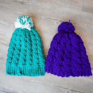 Slouchy hat handmade. Cabled slouchy beanie. Knitted slouchy hat.