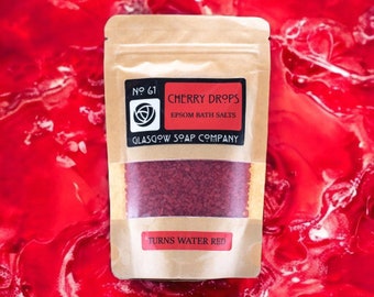 CHERRY DROPS Epsom Bath Salts, turns water red, Handmade by Glasgow Soap Company