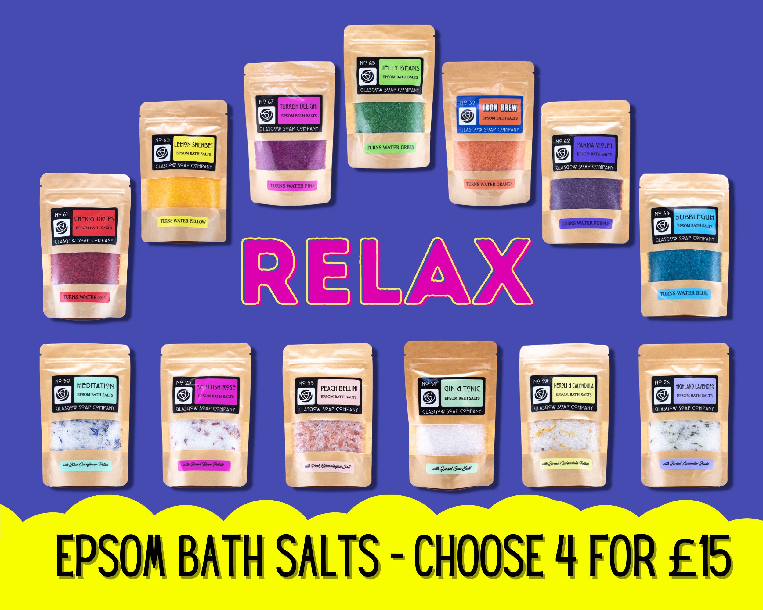 EPSOM BATH SALTS 4 for 15 Sensory Bath Autism Fun Kids Etsy