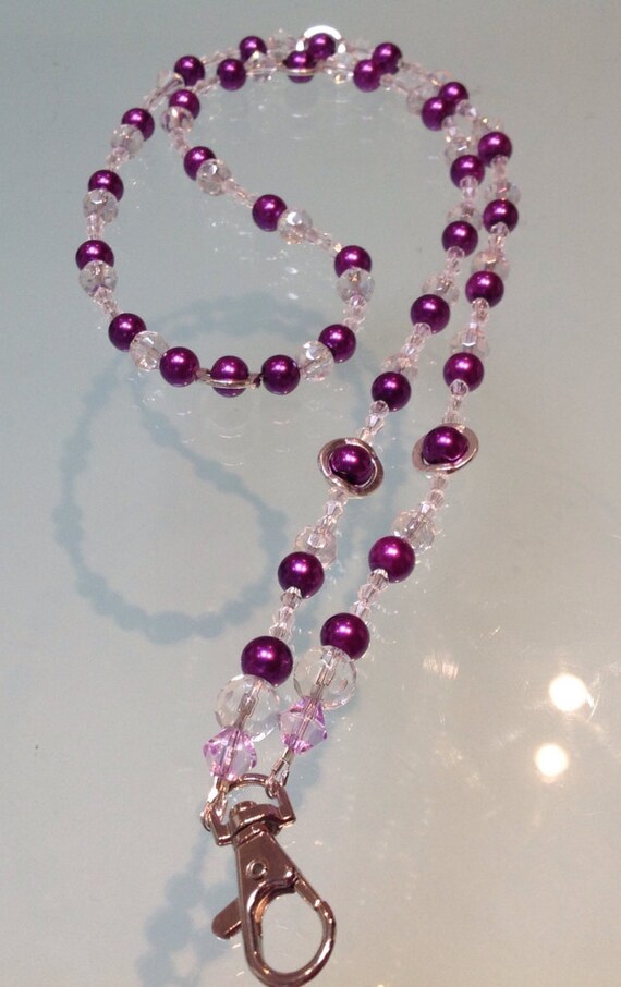 Handmade Lanyard with purple glass pearls and crystals Etsy