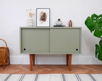 Record Cupboard, Drinks Cabinet, Painted Furniture, Tv Unit, Vinyl Storage, Small Cupboard, Mid Century Furniture, Sage Green Olive