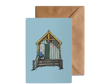 Greetings Card | Beach Hut | Vintage | Illustration