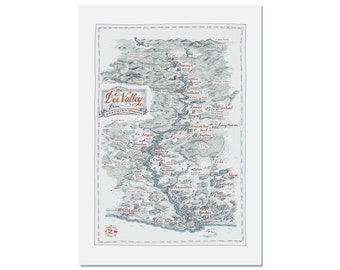 Dee Valley Map | Braemar to Aberdeen | Royal Deeside | River Dee | Ballater | Banchory | Illustration | Drawing | Print