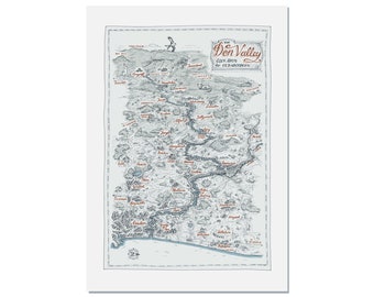 Don Valley Map | Strathdon to Aberdeen | Donside | River Don | Alford | Inverurie | Illustration | Drawing | Print