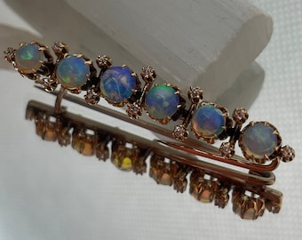 Vintage 14Kt Gold Jelly Opal and Diamond Hat Pin