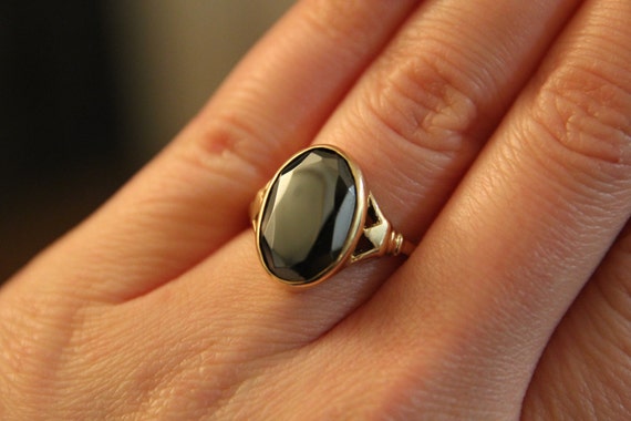 Hematite Ring Gold, Solitaire Gemstone Ring, Stac… - image 5