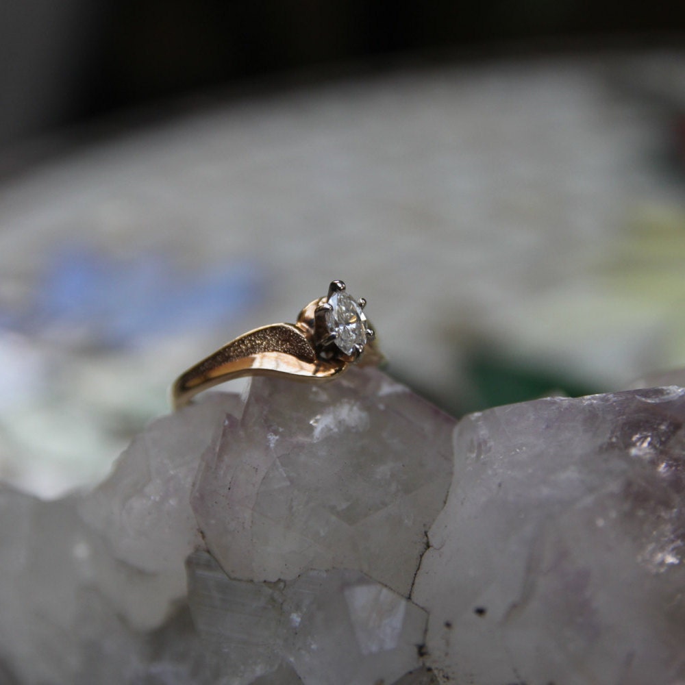 Vintage Marquise Cut Diamond Engagement Ring in 14K Yellow Gold ...