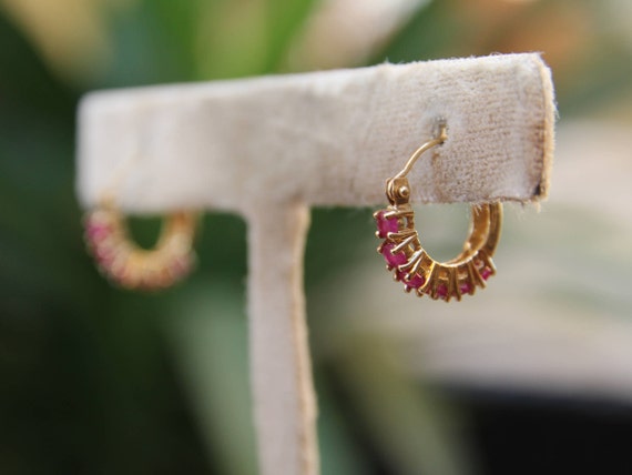 Vintage Ruby Hoop Earrings, Ruby Hoop Earrings, V… - image 2