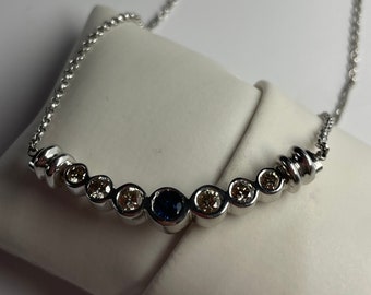 Vintage 14Kt White Gold and Diamond & Sapphire Necklace