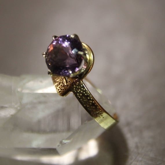 Vintage 14K Round-Cut Amethyst Ring, Amethyst Rin… - image 2