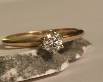 Vintage 14K Solitaire Engagement Ring, Solitare Diamond Engagement Ring, 14K Diamond Engagement Ring, Vintage Round Diamond Engagement Ring
