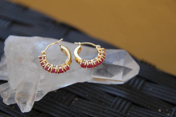 Vintage Ruby Hoop Earrings, Ruby Hoop Earrings, V… - image 8