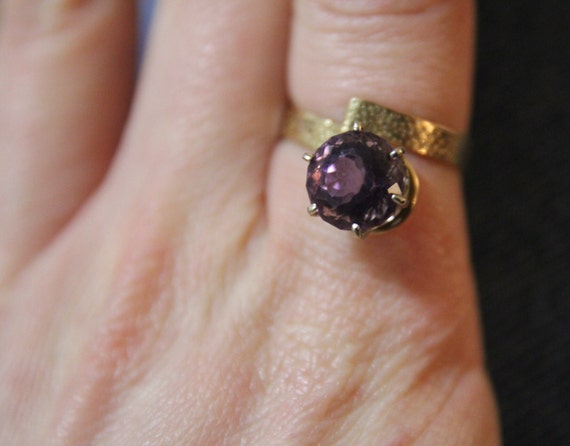 Vintage 14K Round-Cut Amethyst Ring, Amethyst Rin… - image 1