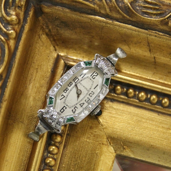 Vintage Art Deco 18K Diamond & Emerald Watch Case,