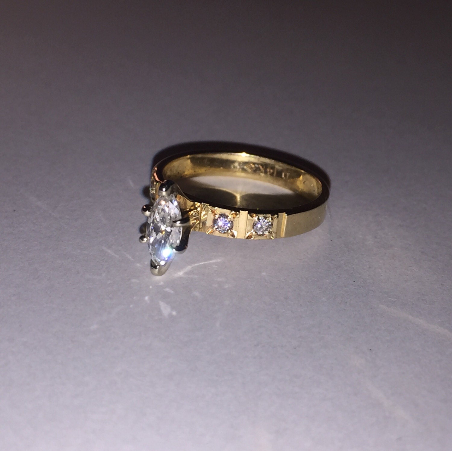 Vintage Marquise Cut Diamond Engagement Ring in 14K Yellow - Etsy