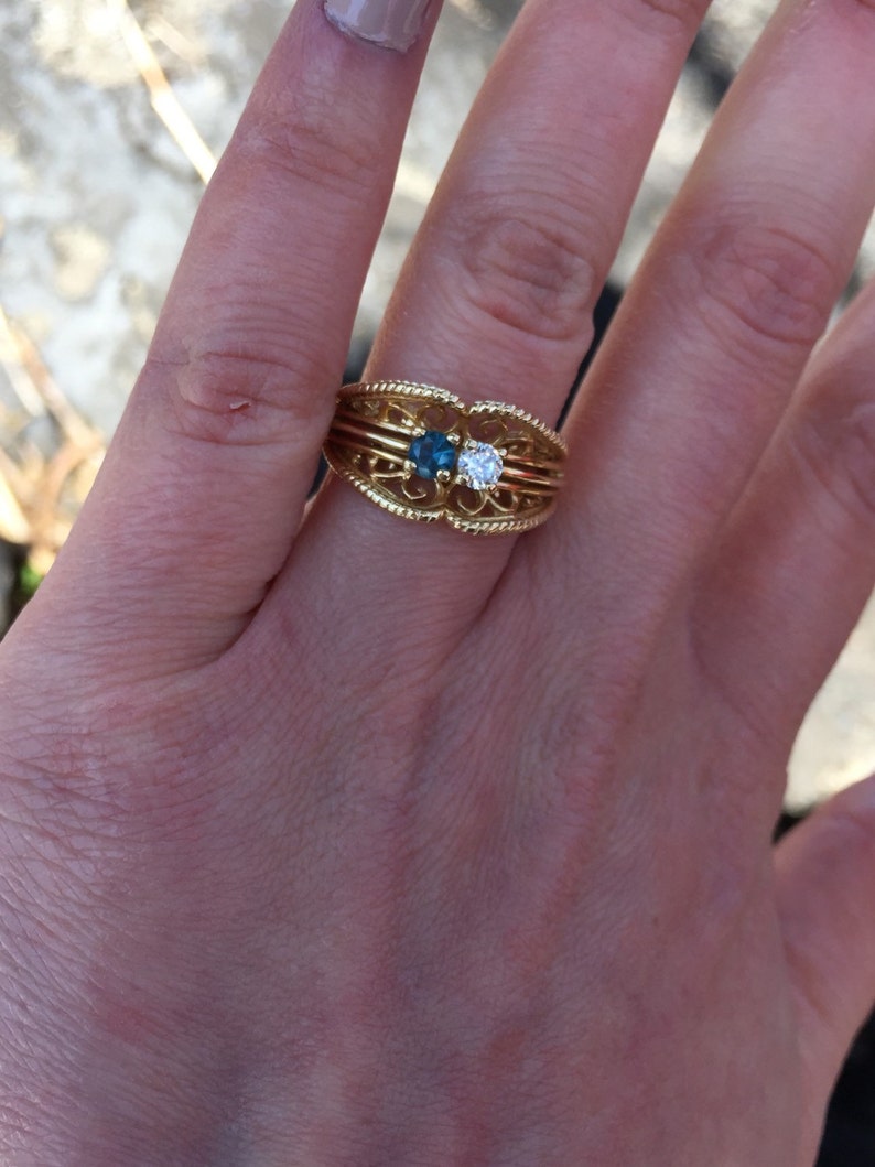 Vintage Ladies 14K Mother's Ring with Birthstones Yellow Etsy