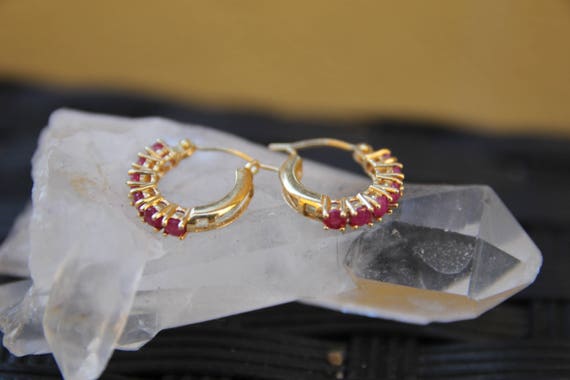 Vintage Ruby Hoop Earrings, Ruby Hoop Earrings, V… - image 6